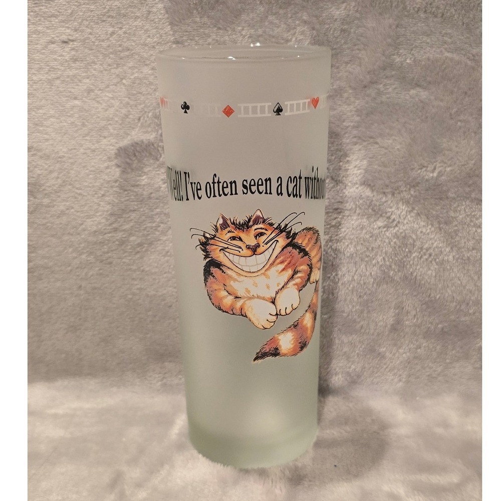 Dartington Crystal Alice in Wonderland Cheshire Cat Frosted Highball Glass 7"